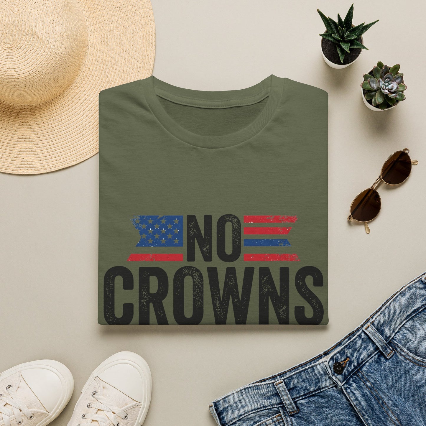 T-Shirt — "No Crowns in This Land Est. 1776" Patriotic USA Graphic Tee