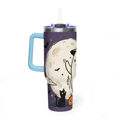 40oz Halloween Ghost Thermal Tumbler with Pumpkin and Black Cat