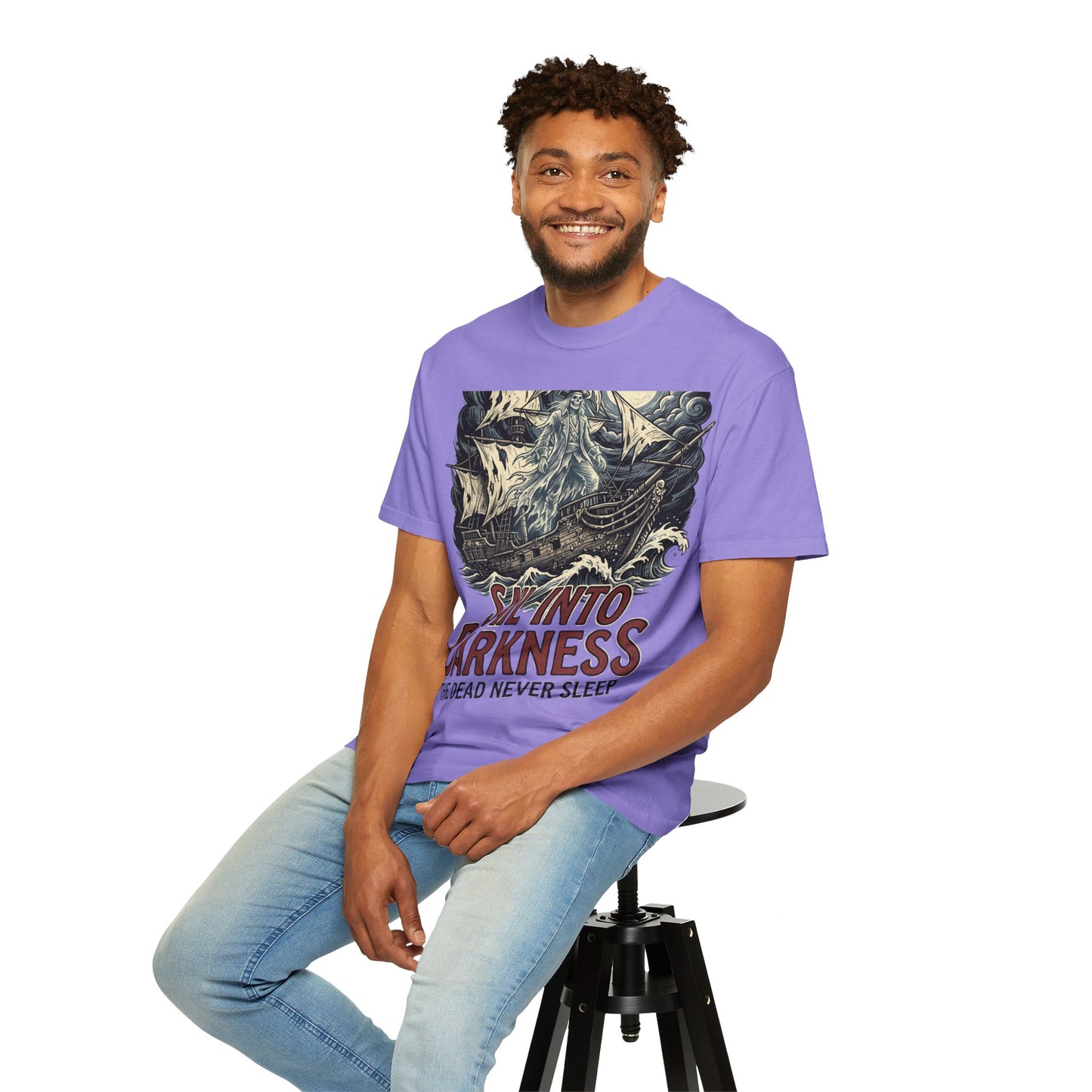 Sail Into Darkness Graphic T-Shirt — Gothic Pirate Skull Crew Tee