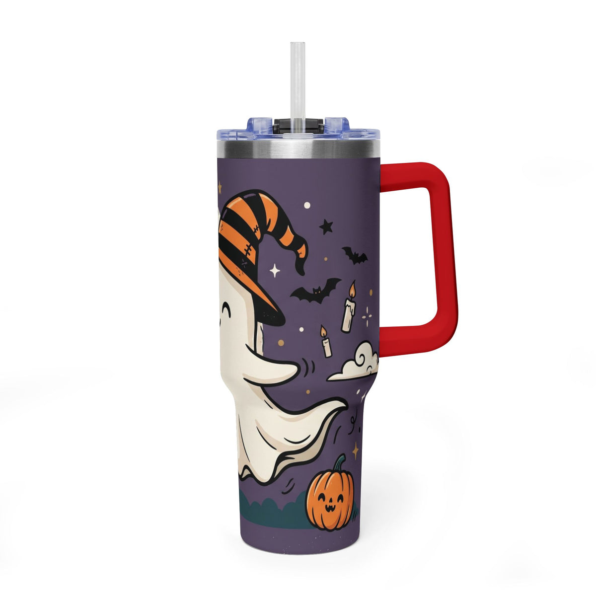 40oz Halloween Ghost Thermal Tumbler with Pumpkin and Black Cat