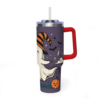 40oz Halloween Ghost Thermal Tumbler with Pumpkin and Black Cat