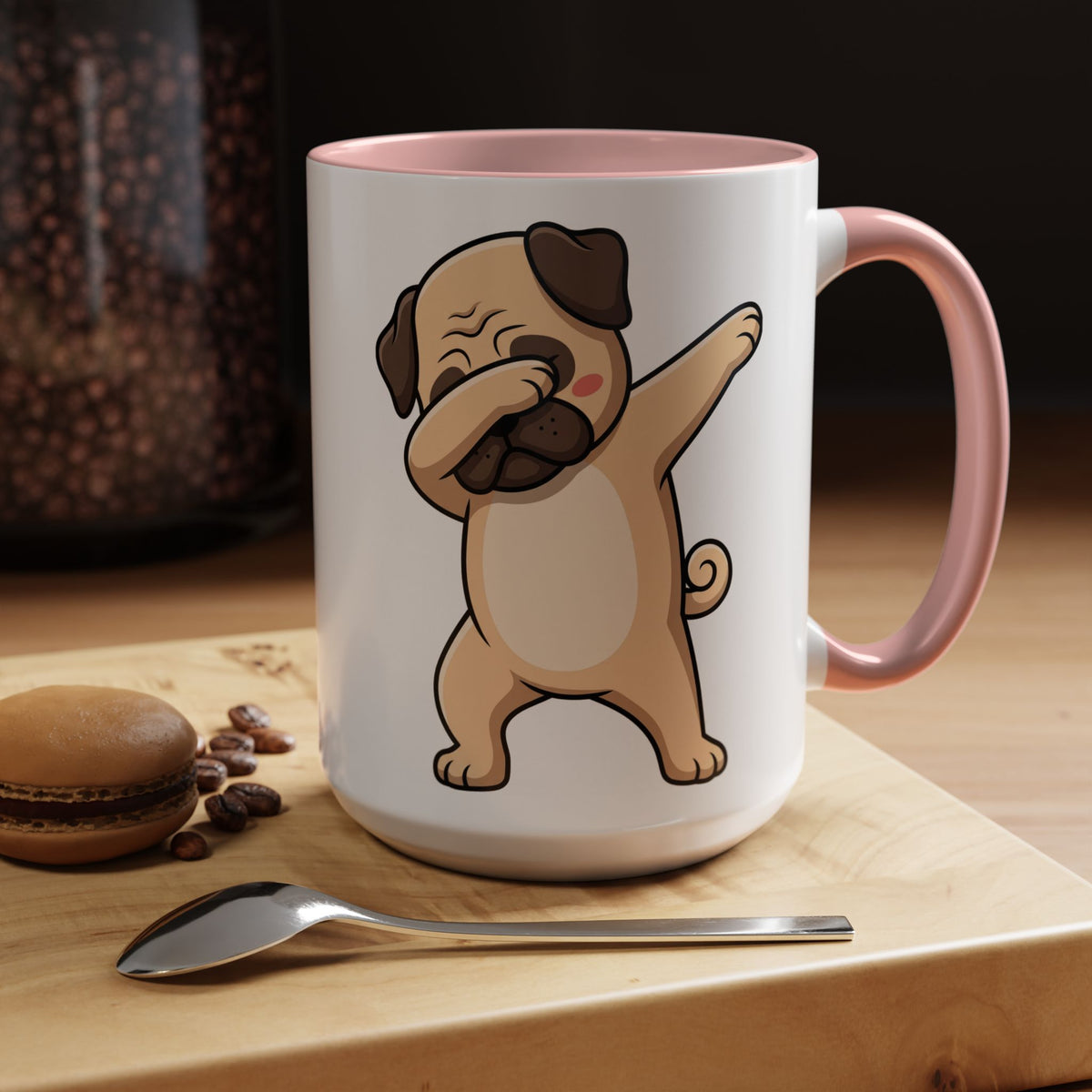 Dabbing Pug Coffee Mug — Cute Dog Accent Mug (11/15 oz)