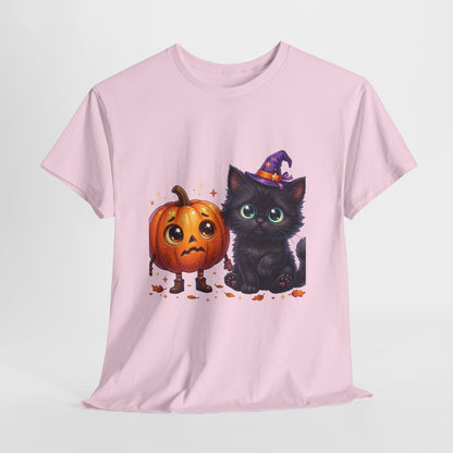 Halloween Black Kitten & Pumpkin T-Shirt
