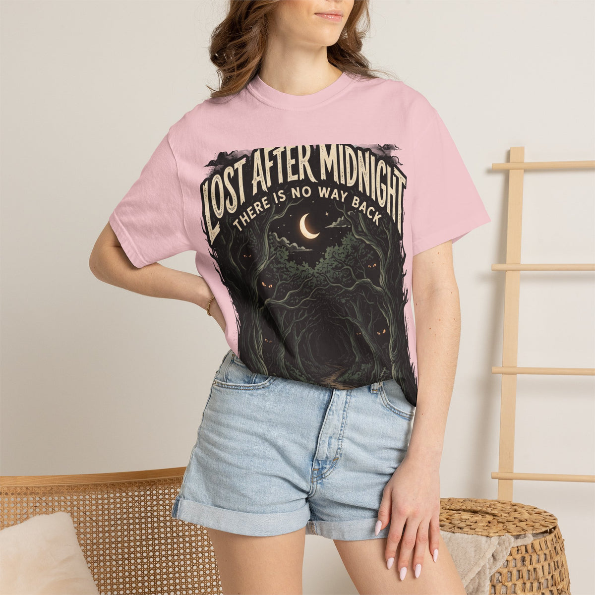Lost After Midnight T-Shirt — 'There Is No Way Back' Moonlit Forest Tee