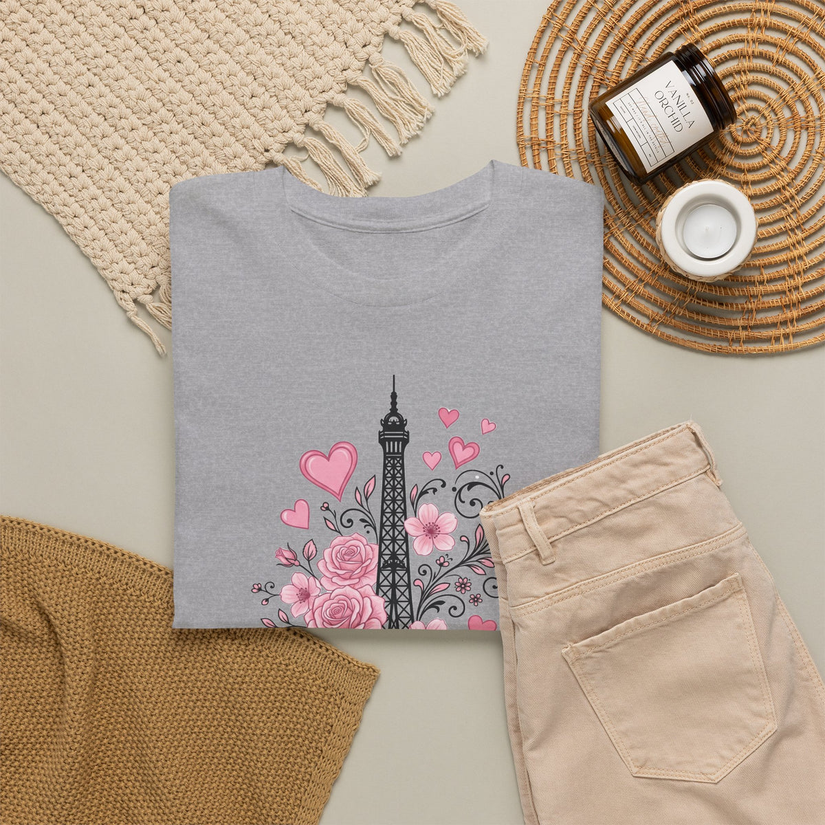 Paris Eiffel Tower Floral T-Shirt – Pink Roses & Hearts Tee