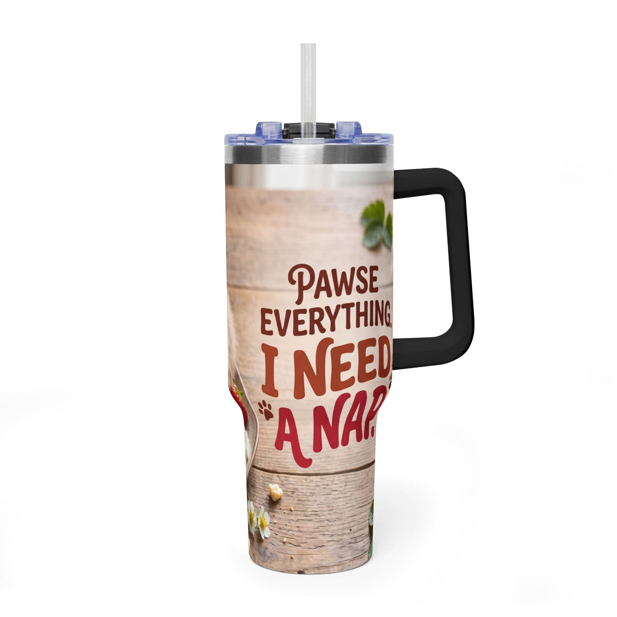 40oz Cat Pancake Thermal Tumbler with Straw