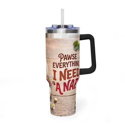 40oz Cat Pancake Thermal Tumbler with Straw