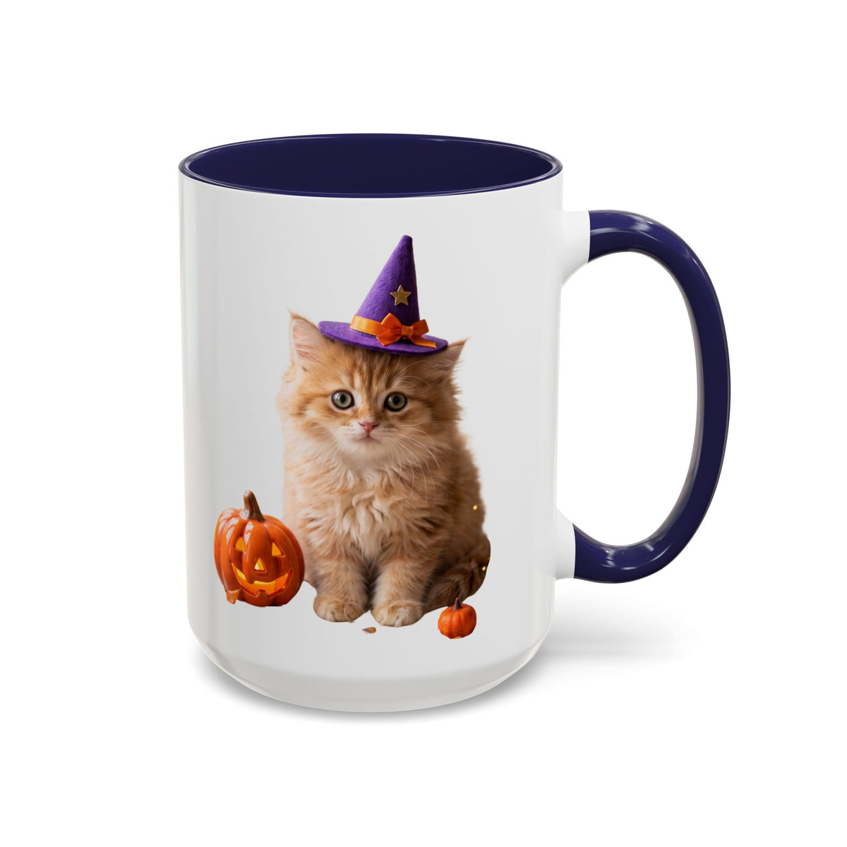 Halloween Cat Coffee Mug with Witch Hat and Pumpkin