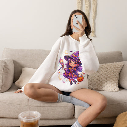 Cute Halloween Witch Sweatshirt — Kawaii Pumpkin Magic Crewneck