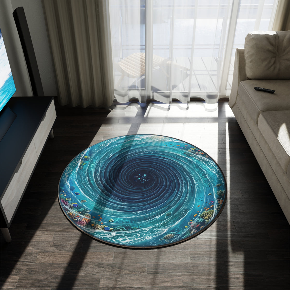 Ocean Whirlpool Round Rug — Nautical Seascape Decorative Floor Mat