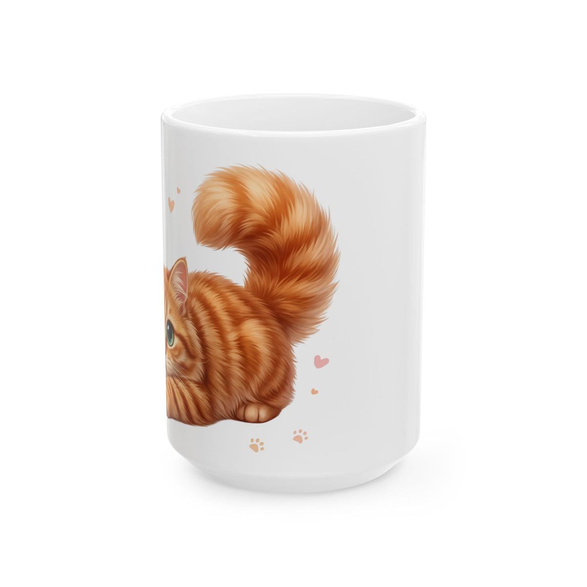 Cute Ginger Cat Ceramic Mug (11oz & 15oz) – Paw Print Love Coffee Cup