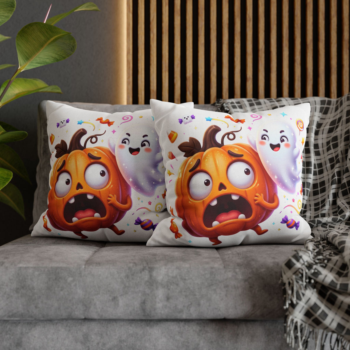 Halloween Pumpkin & Ghost Throw Pillowcase — Cute Spooky Decorative Pillow