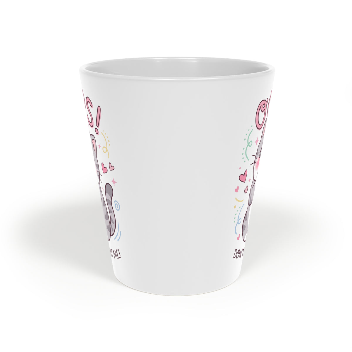 Latte Mug — Cute Kawaii Cat 'Oops! Don't Look' 12oz Ceramic Coffee Cup