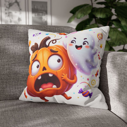 Halloween Pumpkin & Ghost Throw Pillowcase — Cute Spooky Decorative Pillow