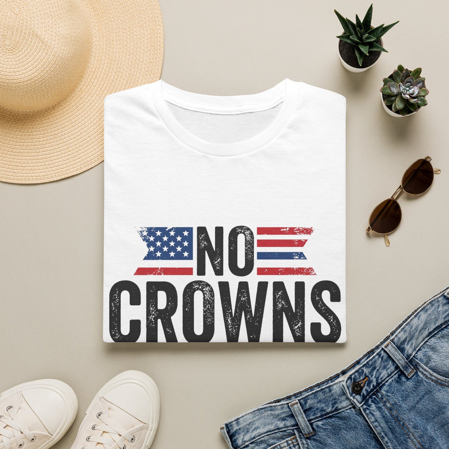 T-Shirt — "No Crowns in This Land Est. 1776" Patriotic USA Graphic Tee