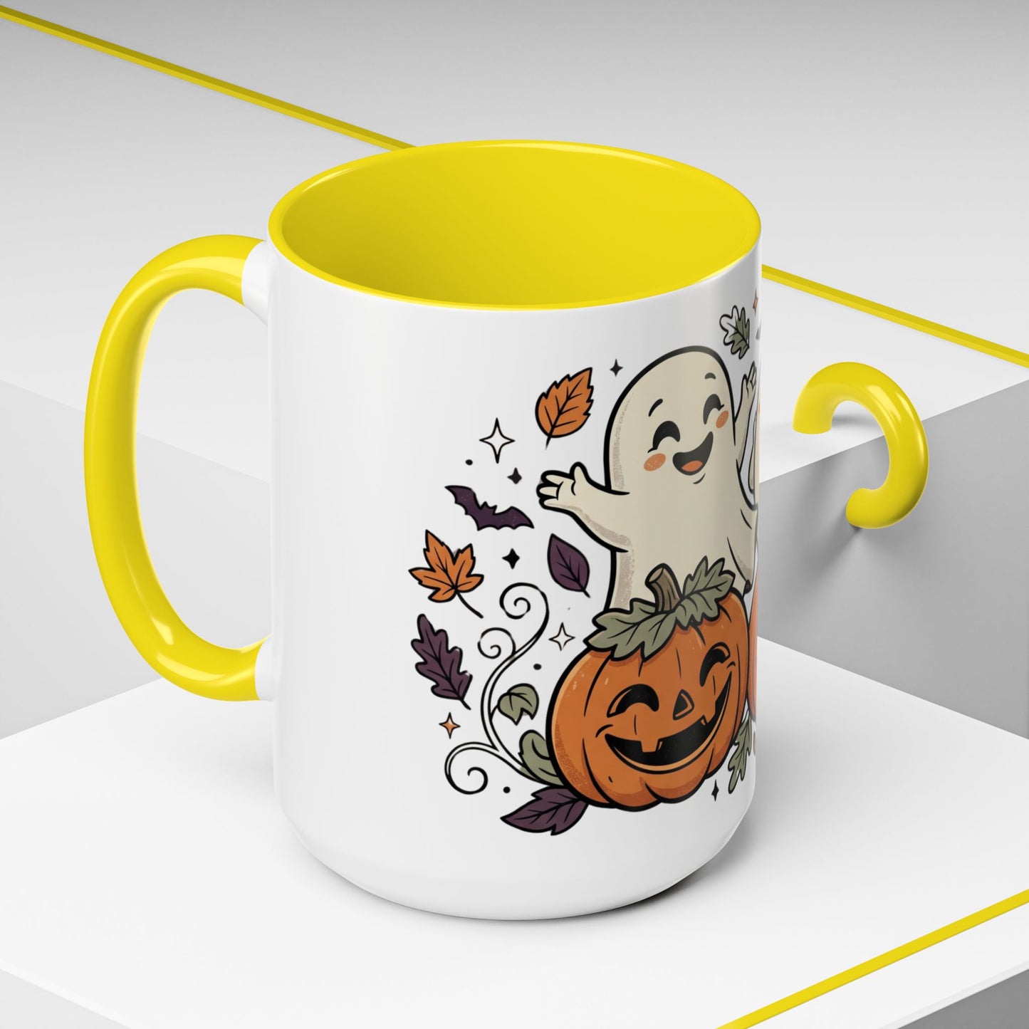 Halloween Ghosts & Pumpkins Coffee Mug — Cute Spooky Accent Mug (11/15oz)