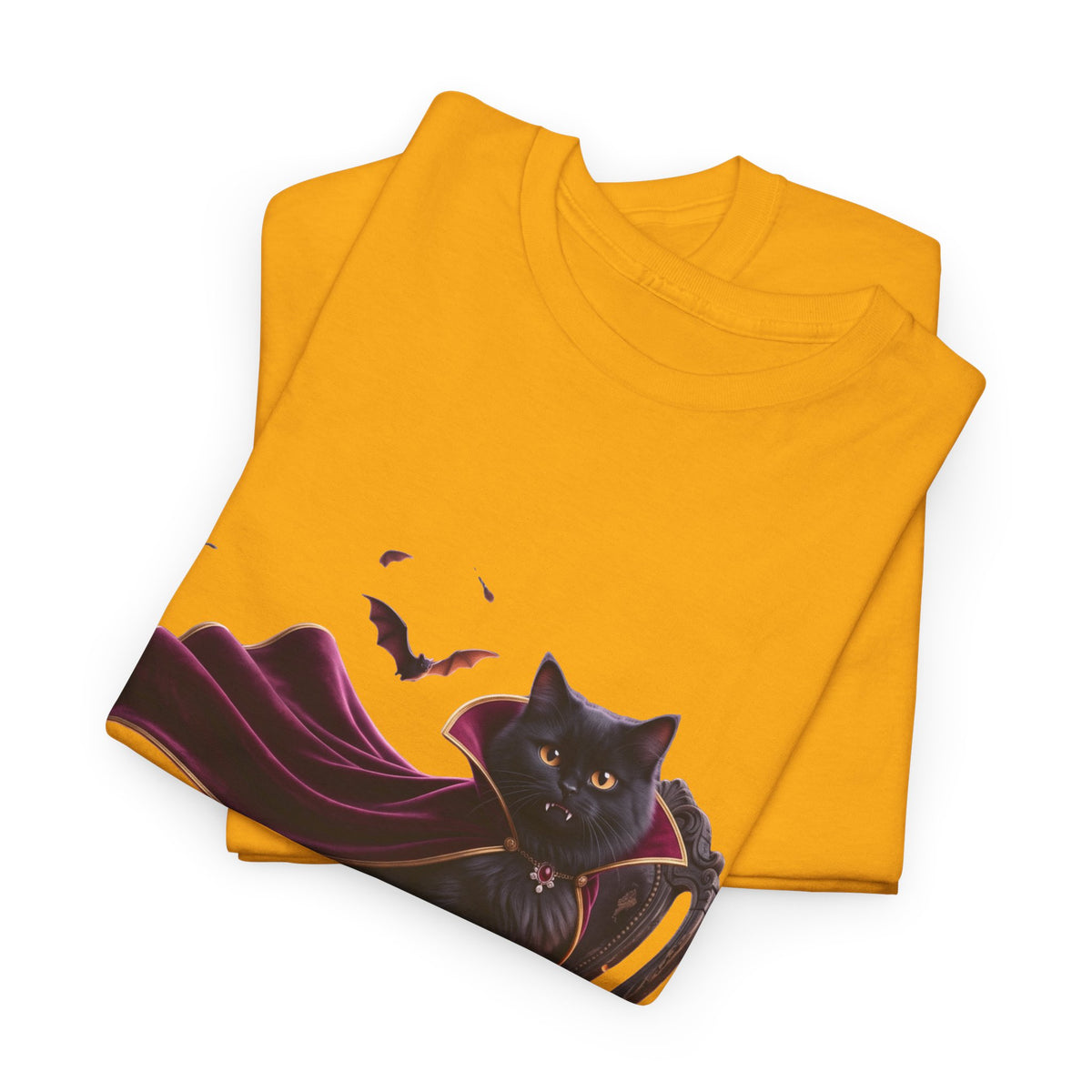 Vampire Cat Tee — Gothic Black Cat with Cape & Candles T-Shirt