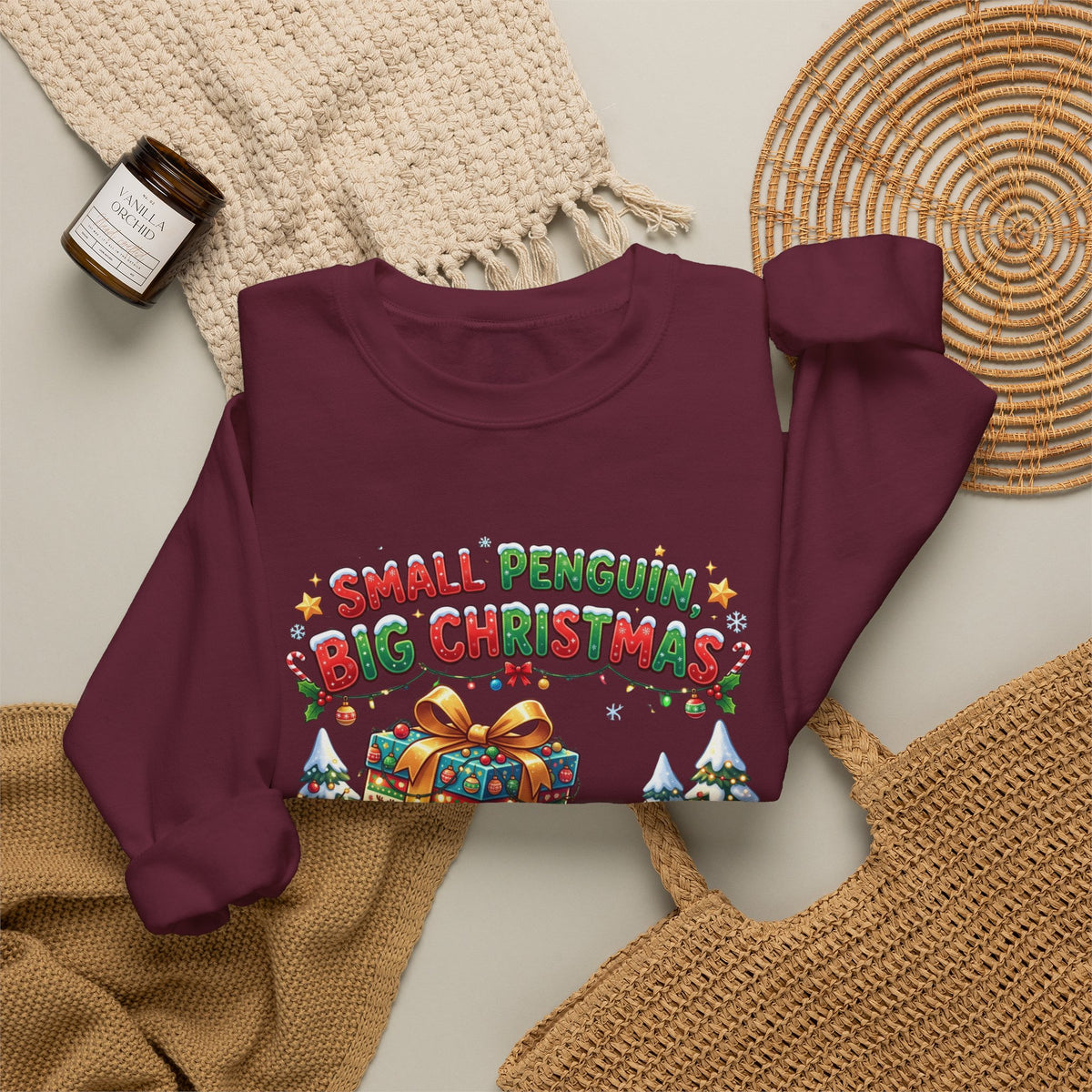 Penguin Christmas Crewneck Sweatshirt — "Small Penguin Big Christmas" Holiday Pullover