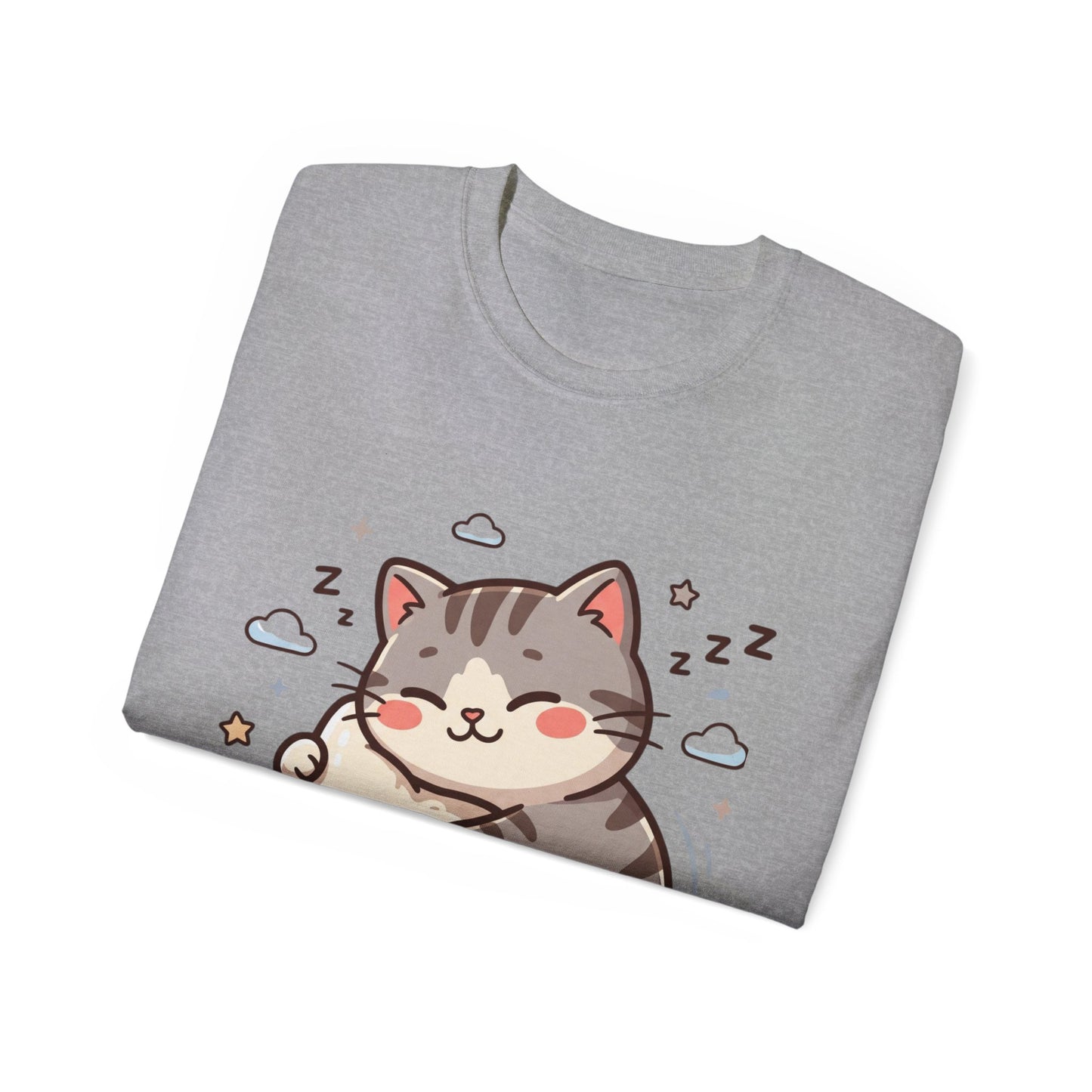 Cute Sleeping Cat Tee – Kawaii Cat Hugging Star Graphic Shirt