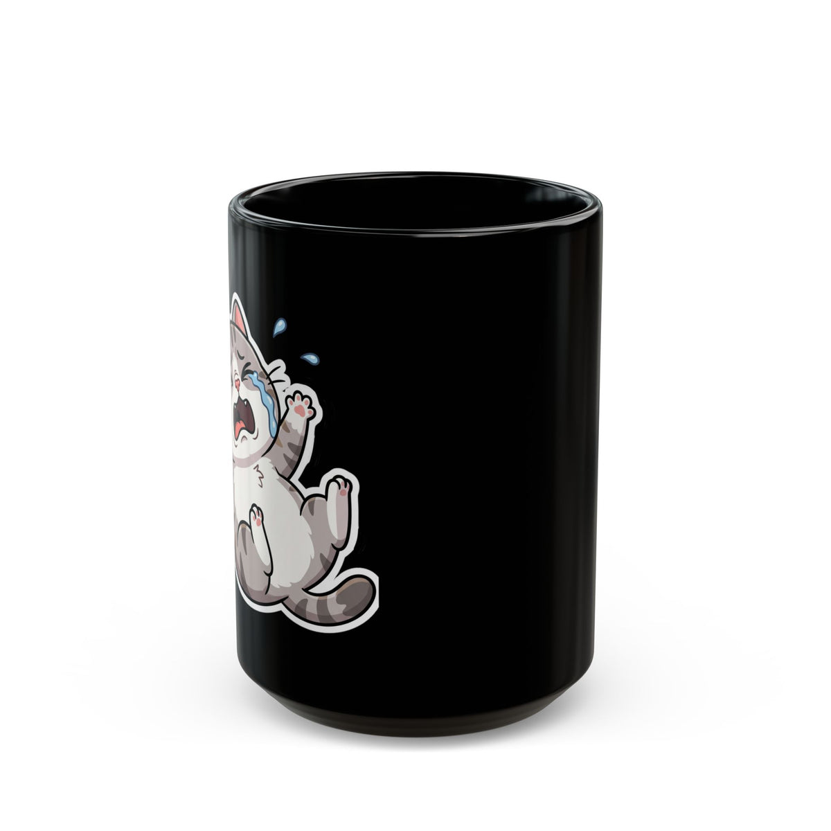 Crying Cat Black Mug (11oz & 15oz) — Cute Sad Kitty Coffee Cup