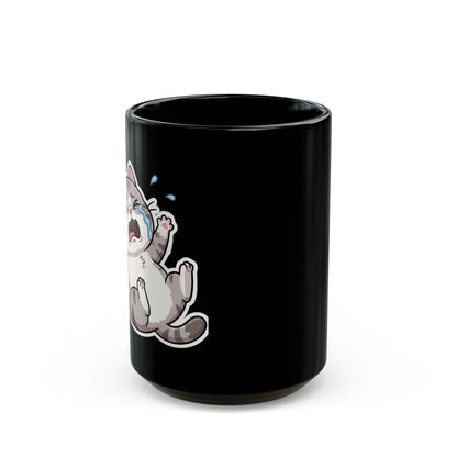 Crying Cat Black Mug (11oz & 15oz) — Cute Sad Kitty Coffee Cup