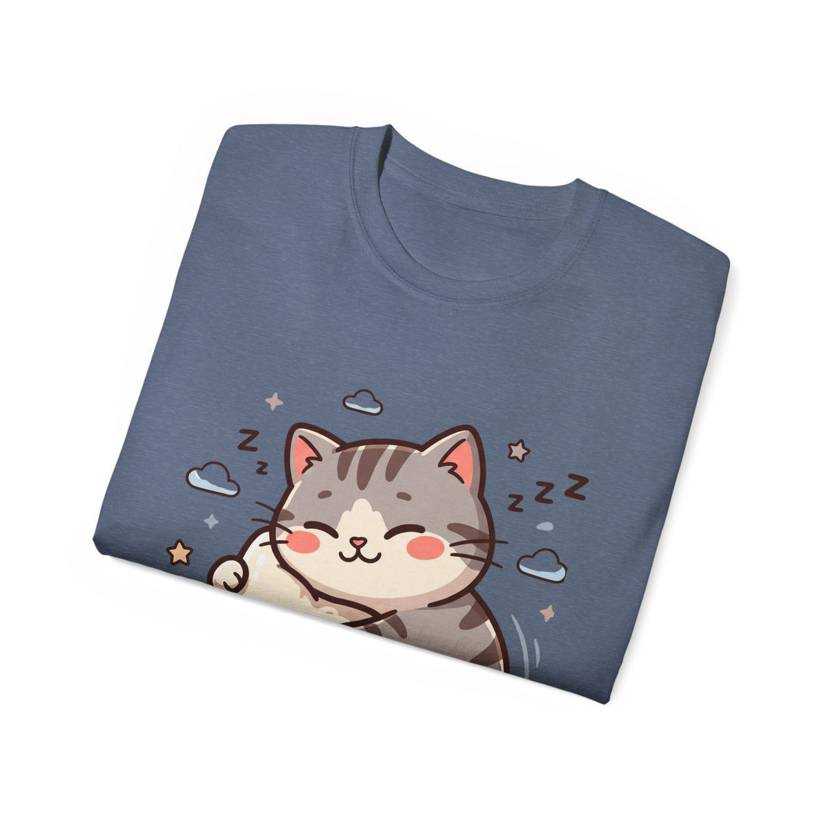 Cute Sleeping Cat Tee – Kawaii Cat Hugging Star Graphic Shirt