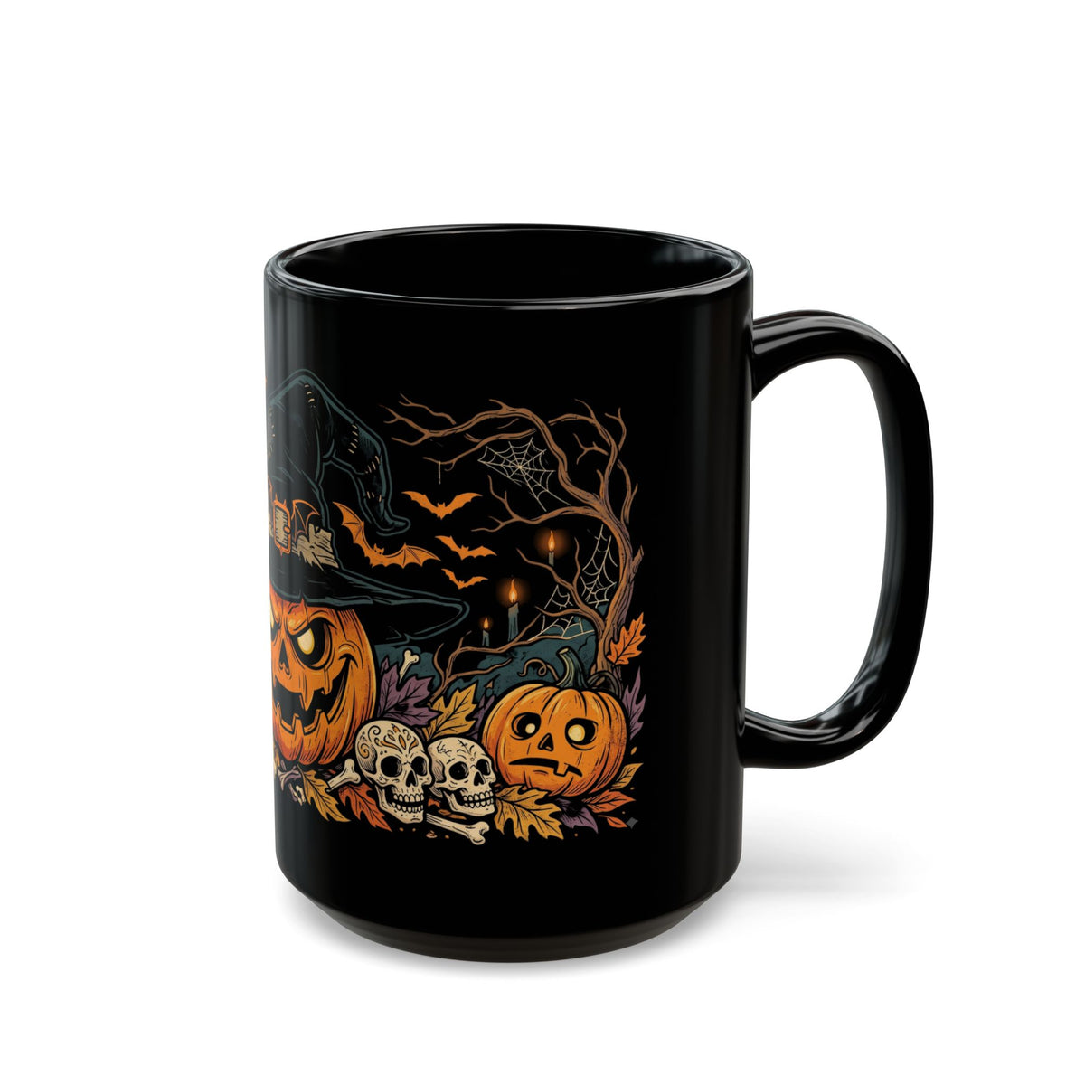 Halloween Pumpkin Witch Black Mug — Spooky Jack-o'-Lantern Coffee Cup (11oz/15oz)