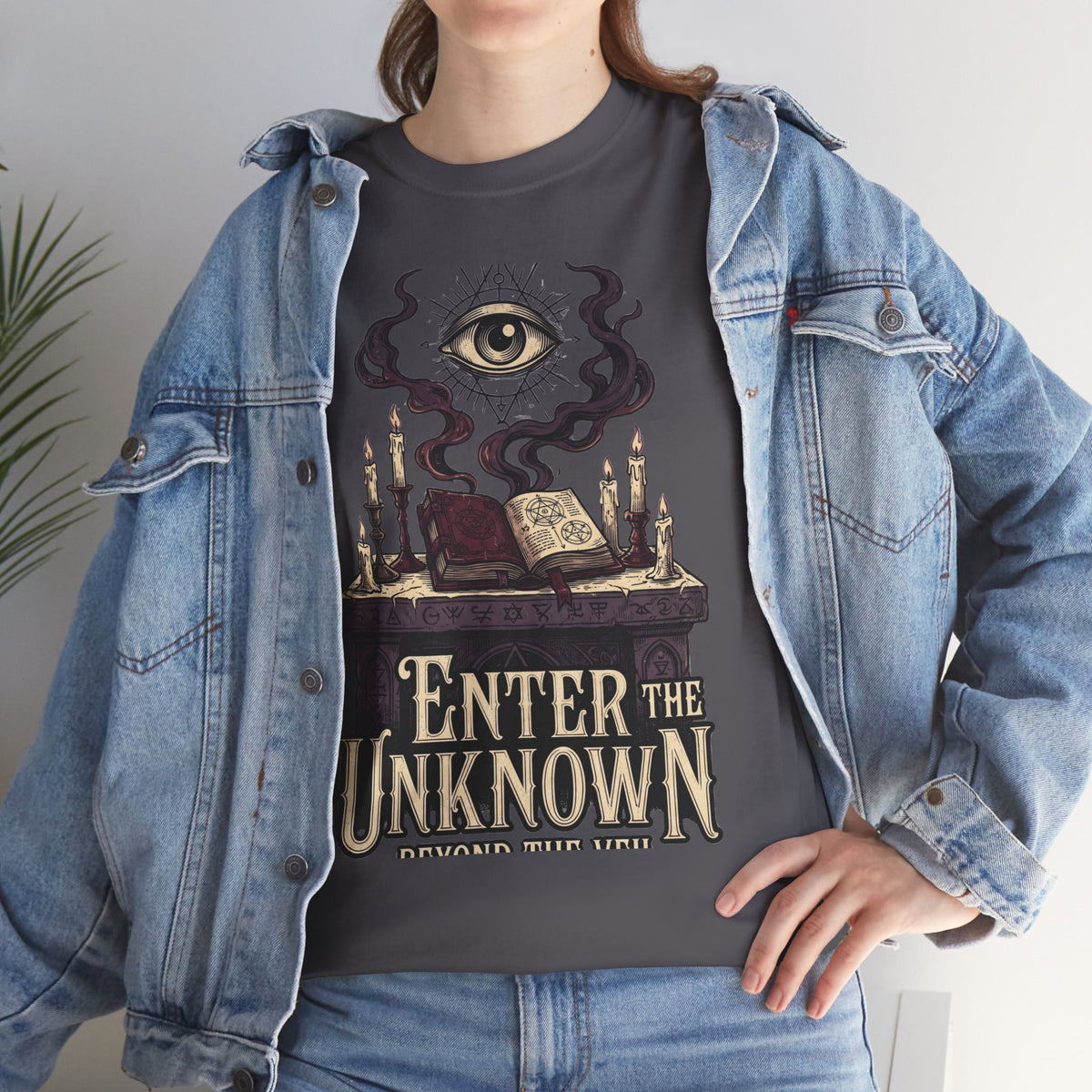 Occult Graphic Tee — "Enter the Unknown" Mystic Eye & Spellbook T-Shirt
