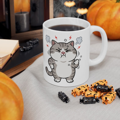 Angry Cute Cat Ceramic Mug (11oz, 15oz) – Funny Grumpy Kitty Coffee Cup