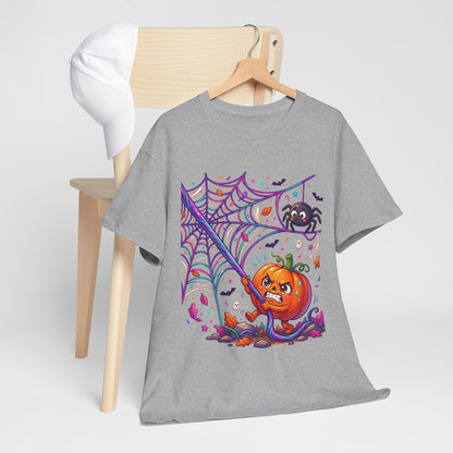 Pumpkin Spider Web Halloween T‑Shirt — Cute Spooky Pumpkin Cartoon Tee