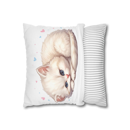Cute Sleeping Kitten Decorative Pillowcase — Soft White Cat Accent Cushion Cover