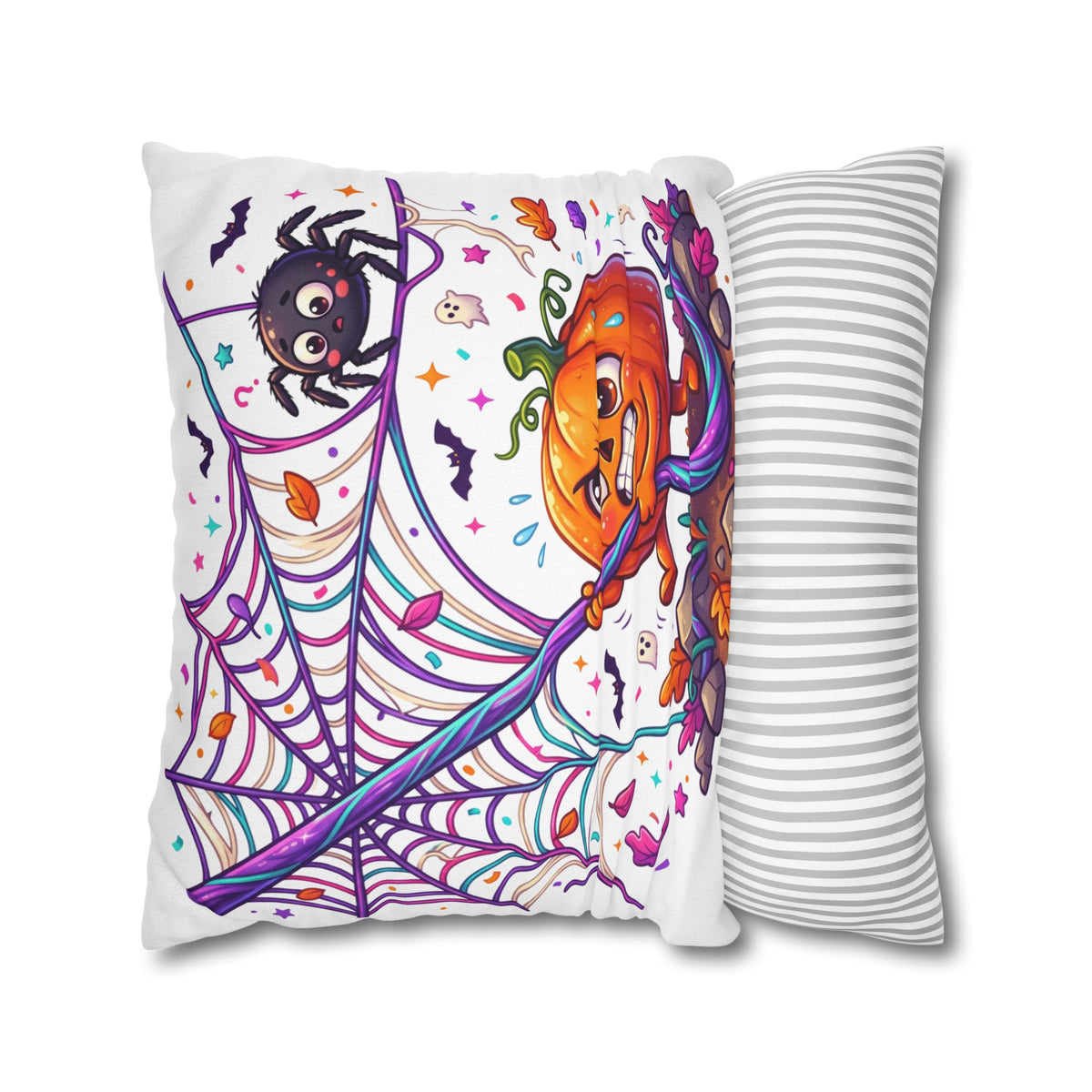 Halloween Pumpkin & Spider Decorative Pillowcase — Cute Spooky Fall Accent