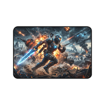 Futuristic Soldier Gaming Desk Mat — Sci‑Fi Battle Scene Mouse Pad