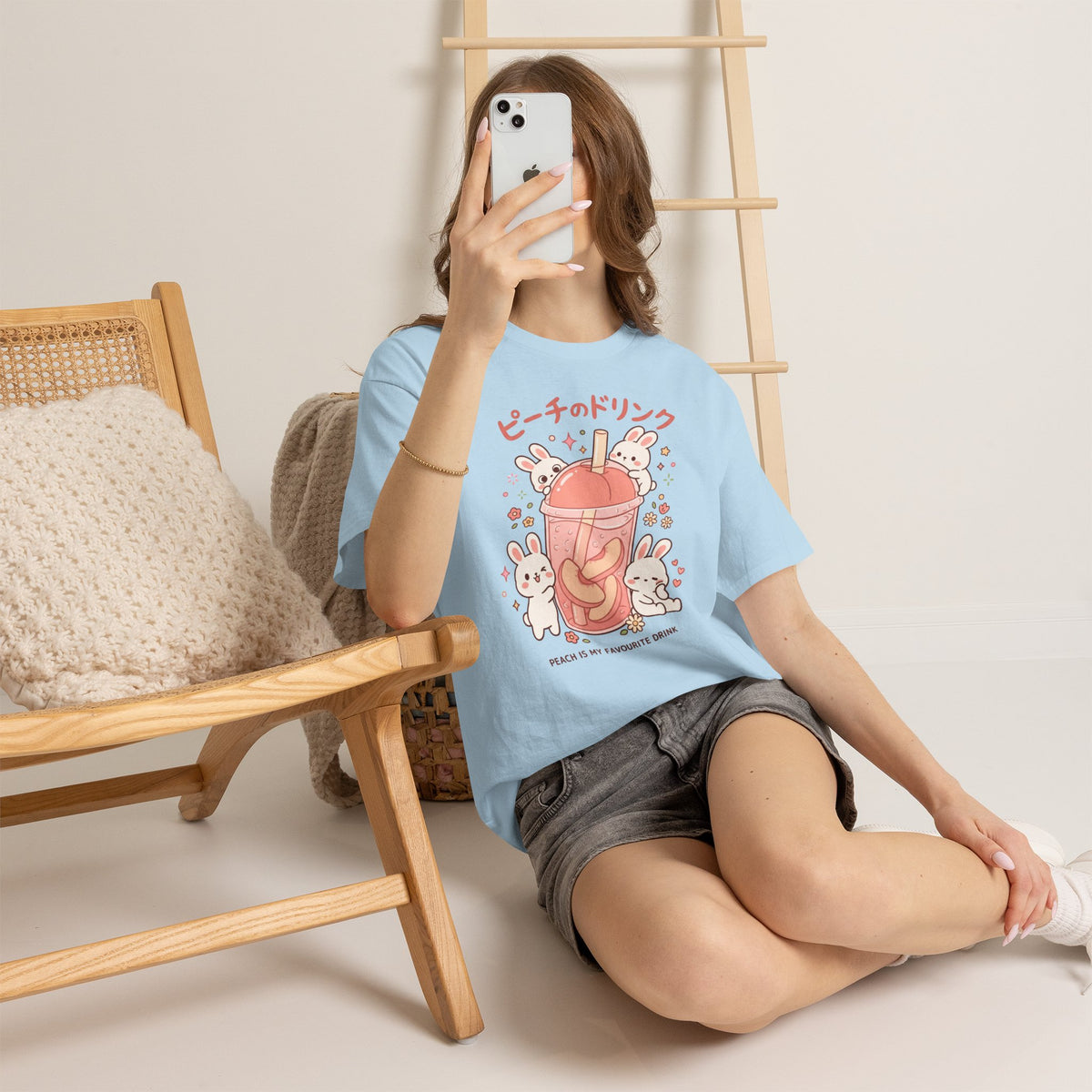 Peach Drink Cute Bunny T-Shirt