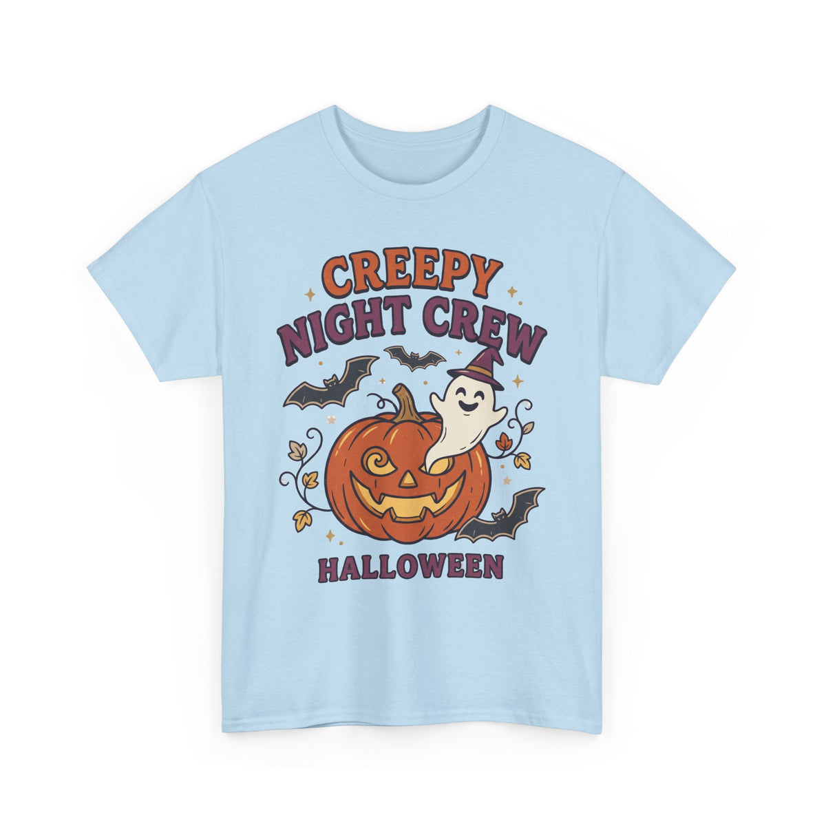 Creepy Night Crew Halloween T‑Shirt — Pumpkin & Ghost Graphic Tee