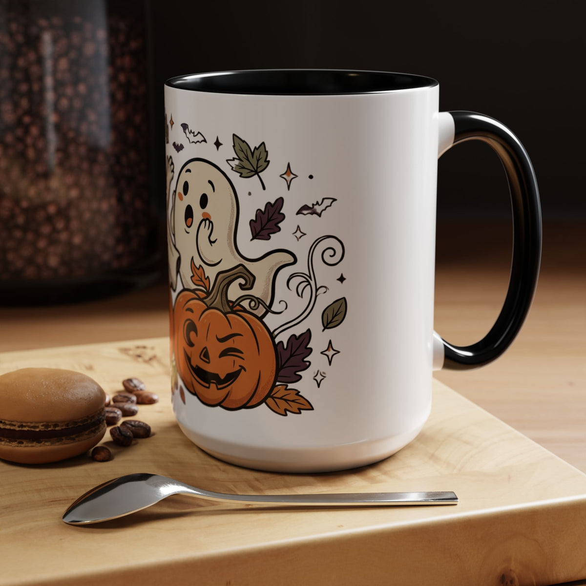 Halloween Ghosts & Pumpkins Coffee Mug — Cute Spooky Accent Mug (11/15oz)