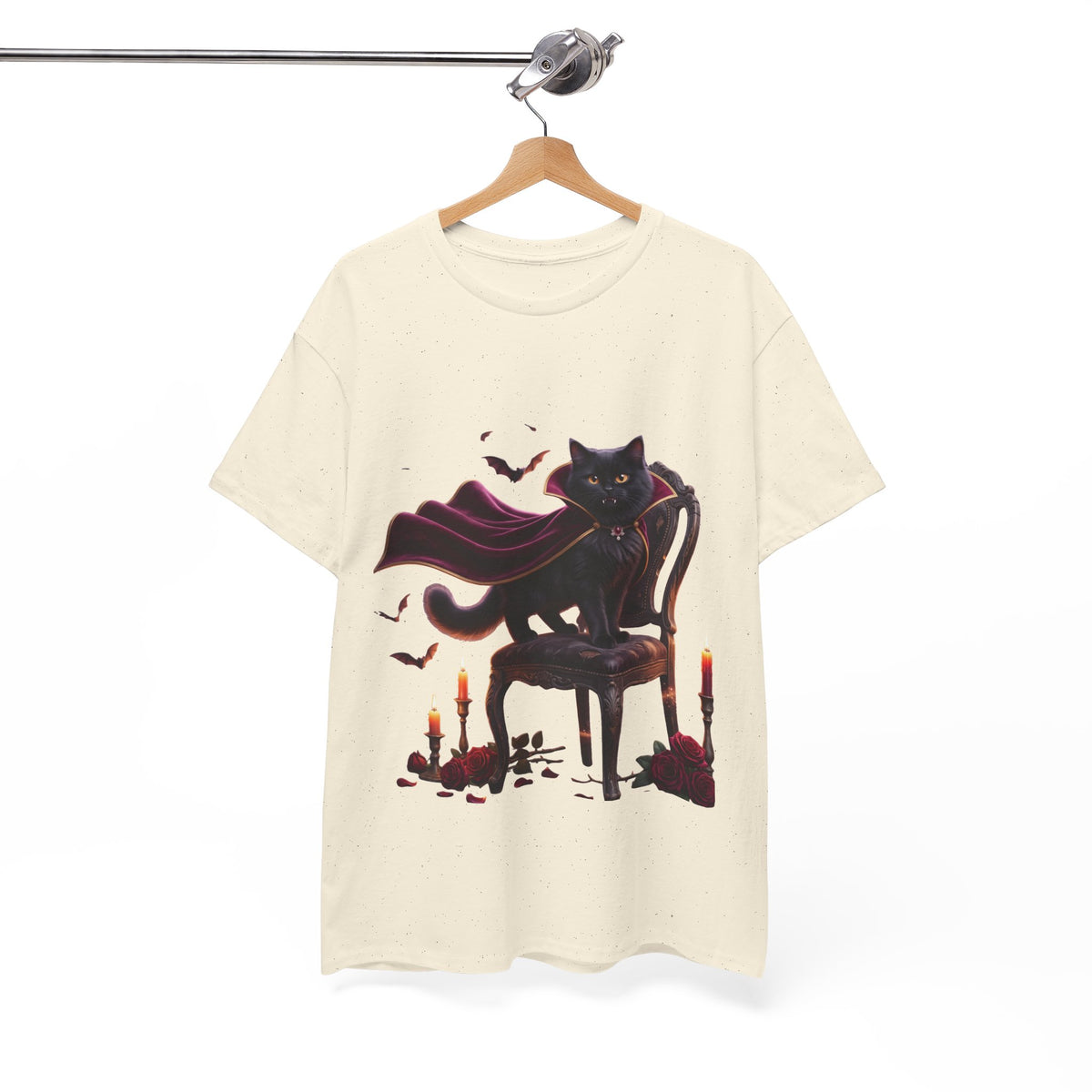 Vampire Cat Tee — Gothic Black Cat with Cape & Candles T-Shirt