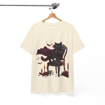 Vampire Cat Tee — Gothic Black Cat with Cape & Candles T-Shirt