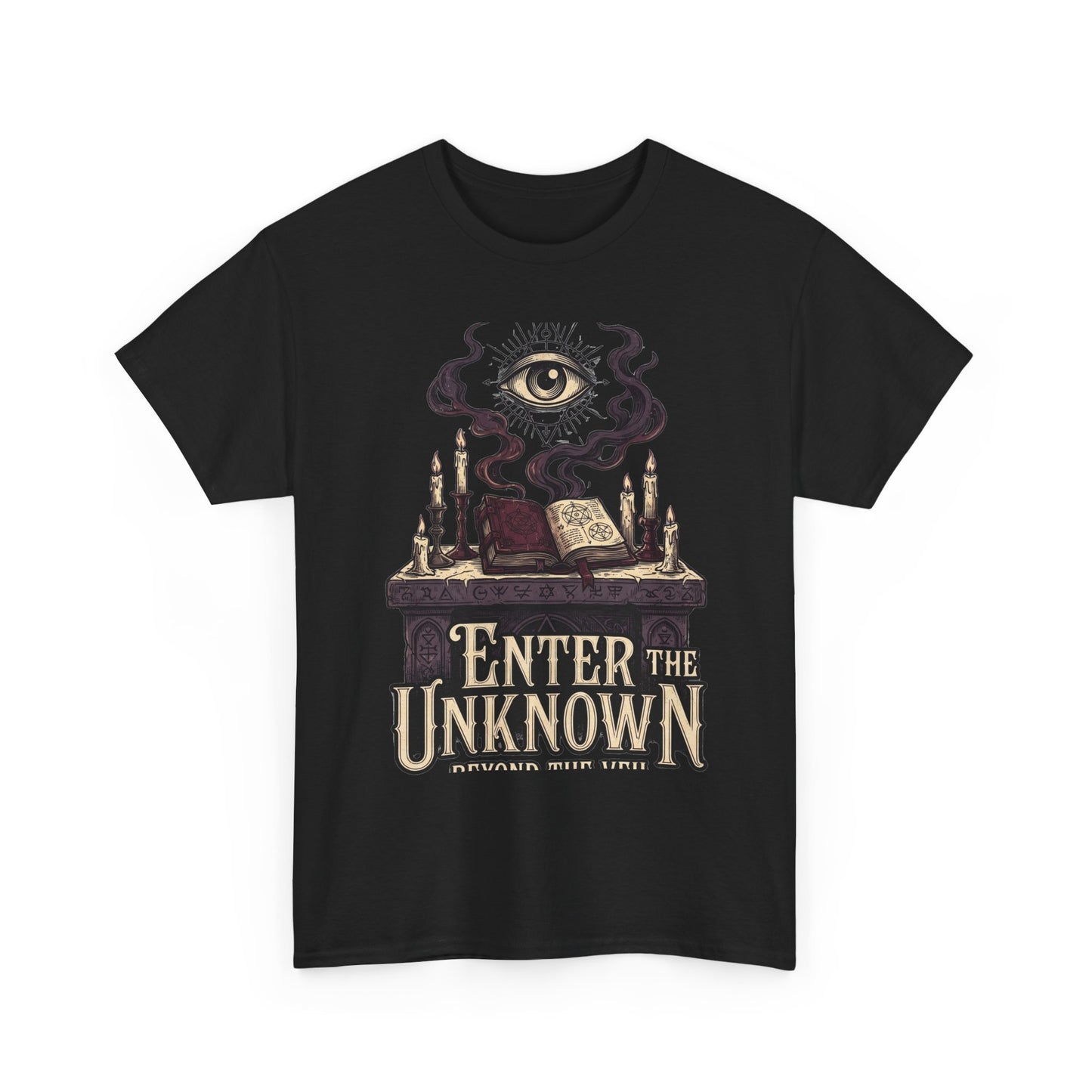 Occult Graphic Tee — "Enter the Unknown" Mystic Eye & Spellbook T-Shirt