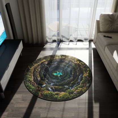 Mystic Sinkhole Round Rug — Forest Oasis Fantasy Floor Mat