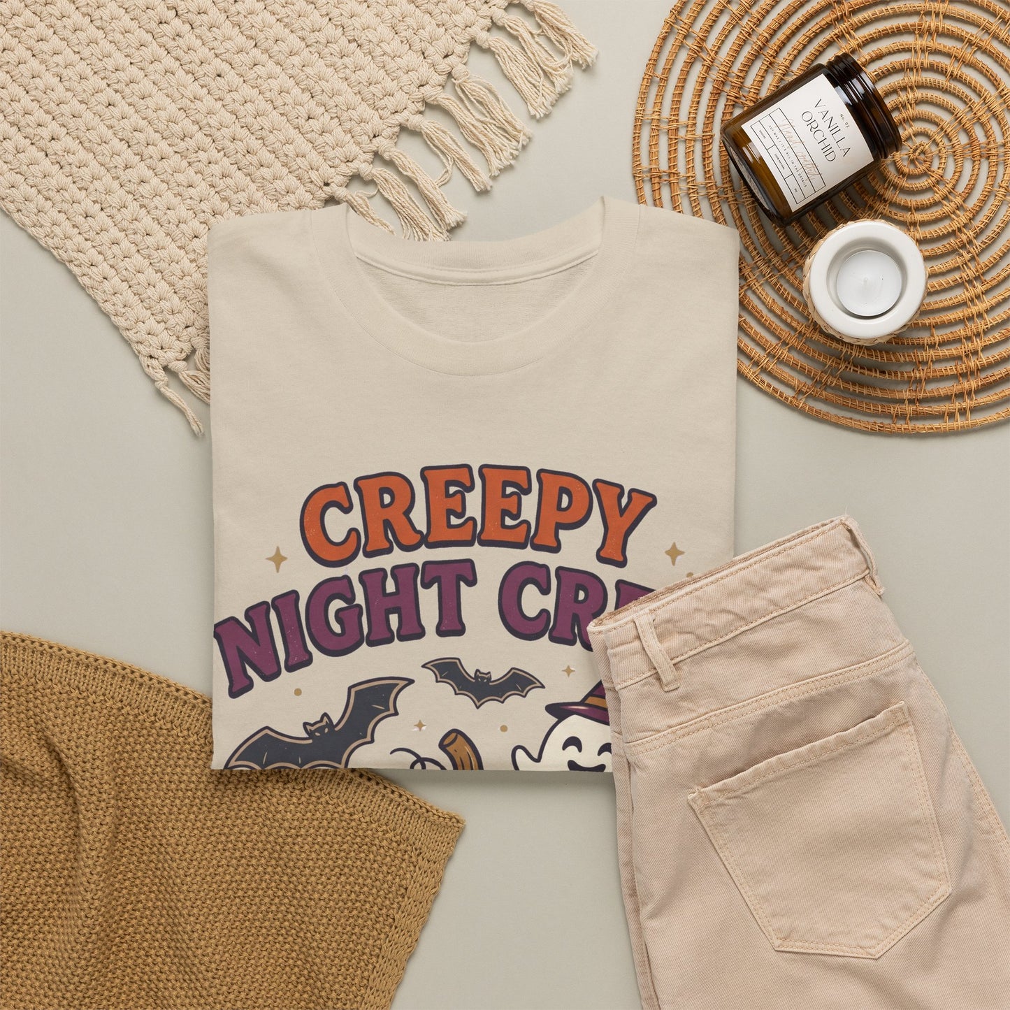 Creepy Night Crew Halloween T‑Shirt — Pumpkin & Ghost Graphic Tee