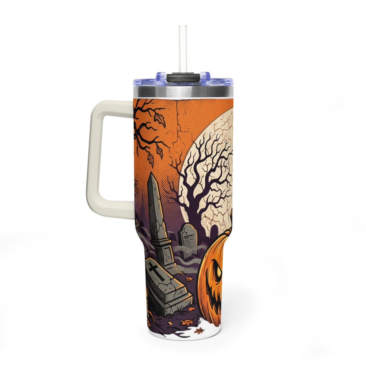 Halloween Pumpkin Tumbler – 40oz Spooky Haunted Graveyard Design