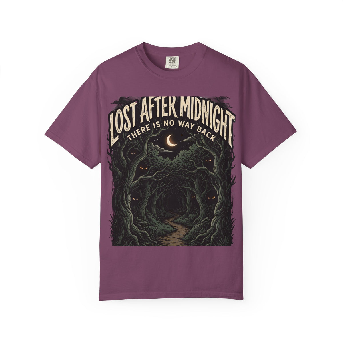 Lost After Midnight T-Shirt — 'There Is No Way Back' Moonlit Forest Tee