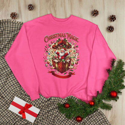 Christmas Magic Crewneck Sweatshirt — Santa Gift Box Holiday Pullover