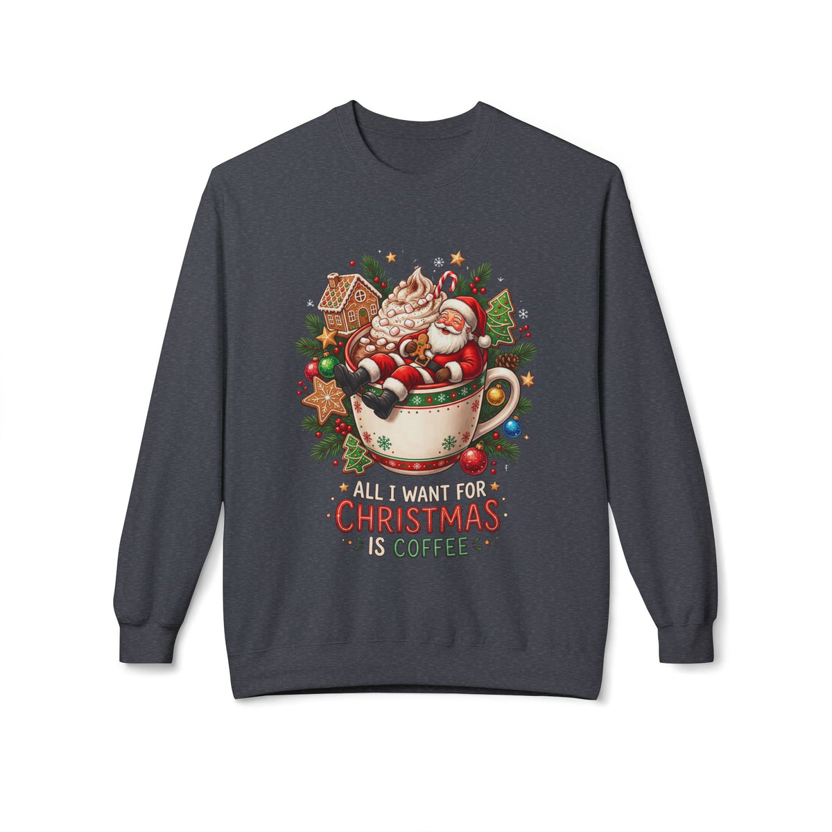 Christmas Coffee Sweatshirt — Santa in Cup Holiday Crewneck