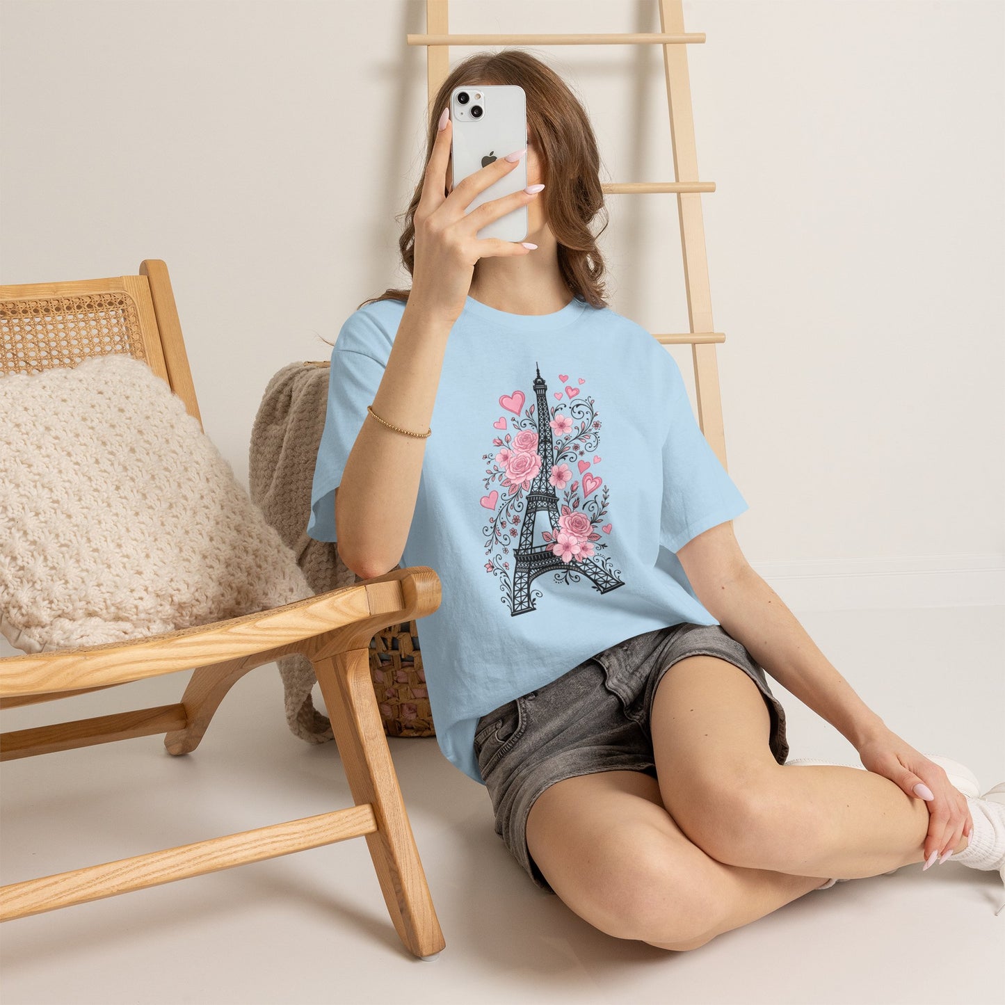 Paris Eiffel Tower Floral T-Shirt – Pink Roses & Hearts Tee