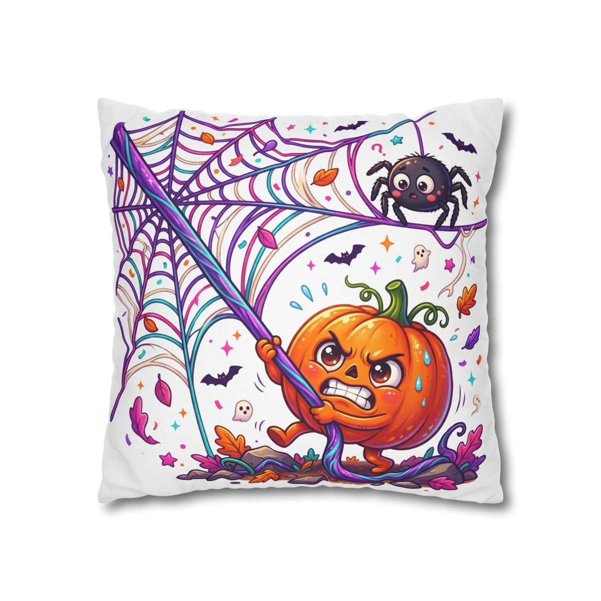Halloween Pumpkin & Spider Decorative Pillowcase — Cute Spooky Fall Accent