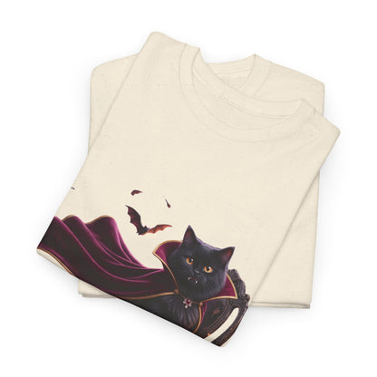 Vampire Cat Tee — Gothic Black Cat with Cape & Candles T-Shirt