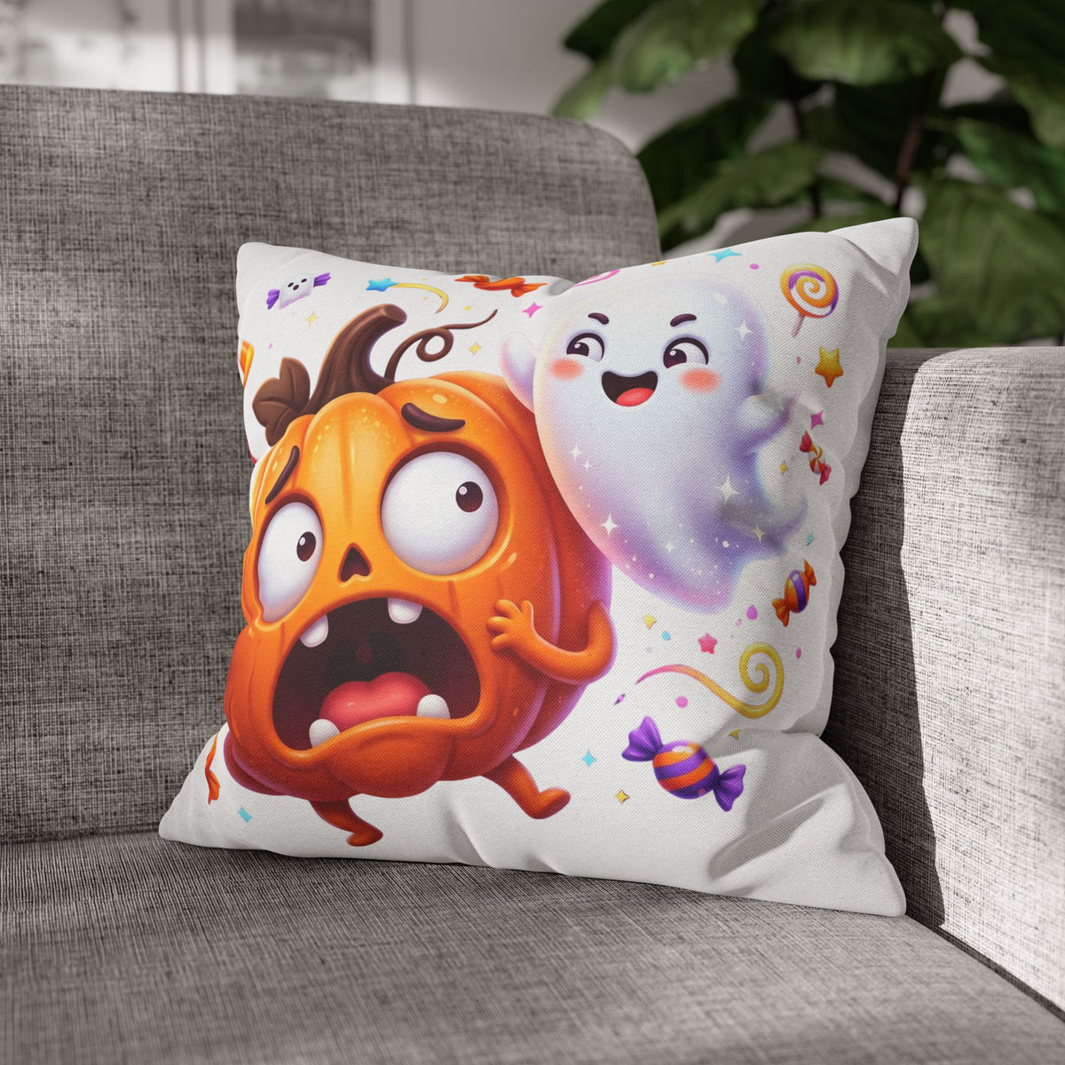 Halloween Pumpkin & Ghost Throw Pillowcase — Cute Spooky Decorative Pillow