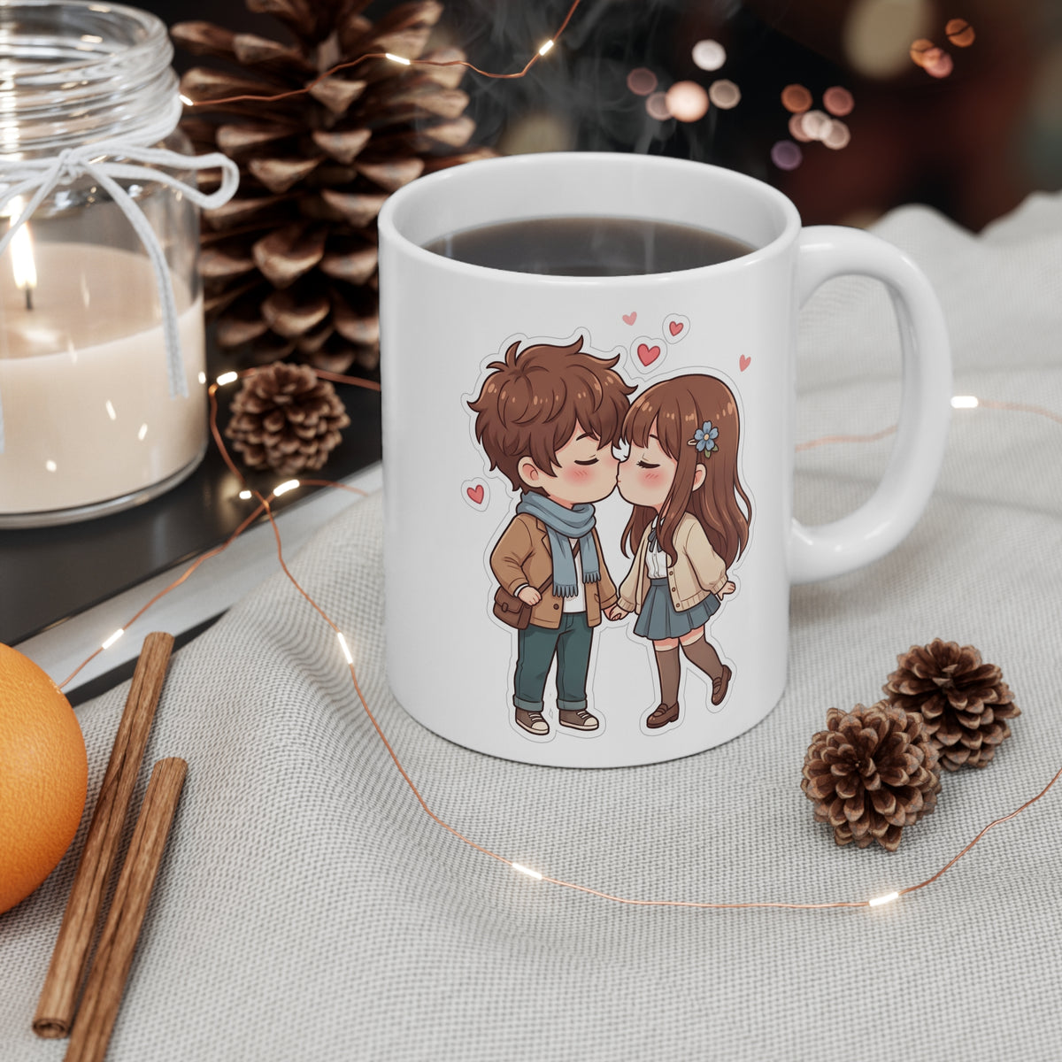 Cute Kissing Couple Mug – Romantic Chibi Valentine’s Day Gift